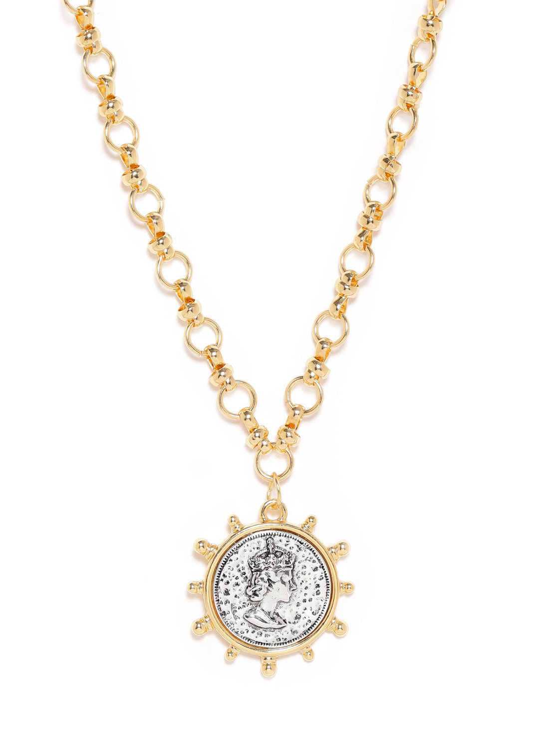 Rubans Voguish 22K Gold plated Link Chain Sunburst Charm Statement copper necklace