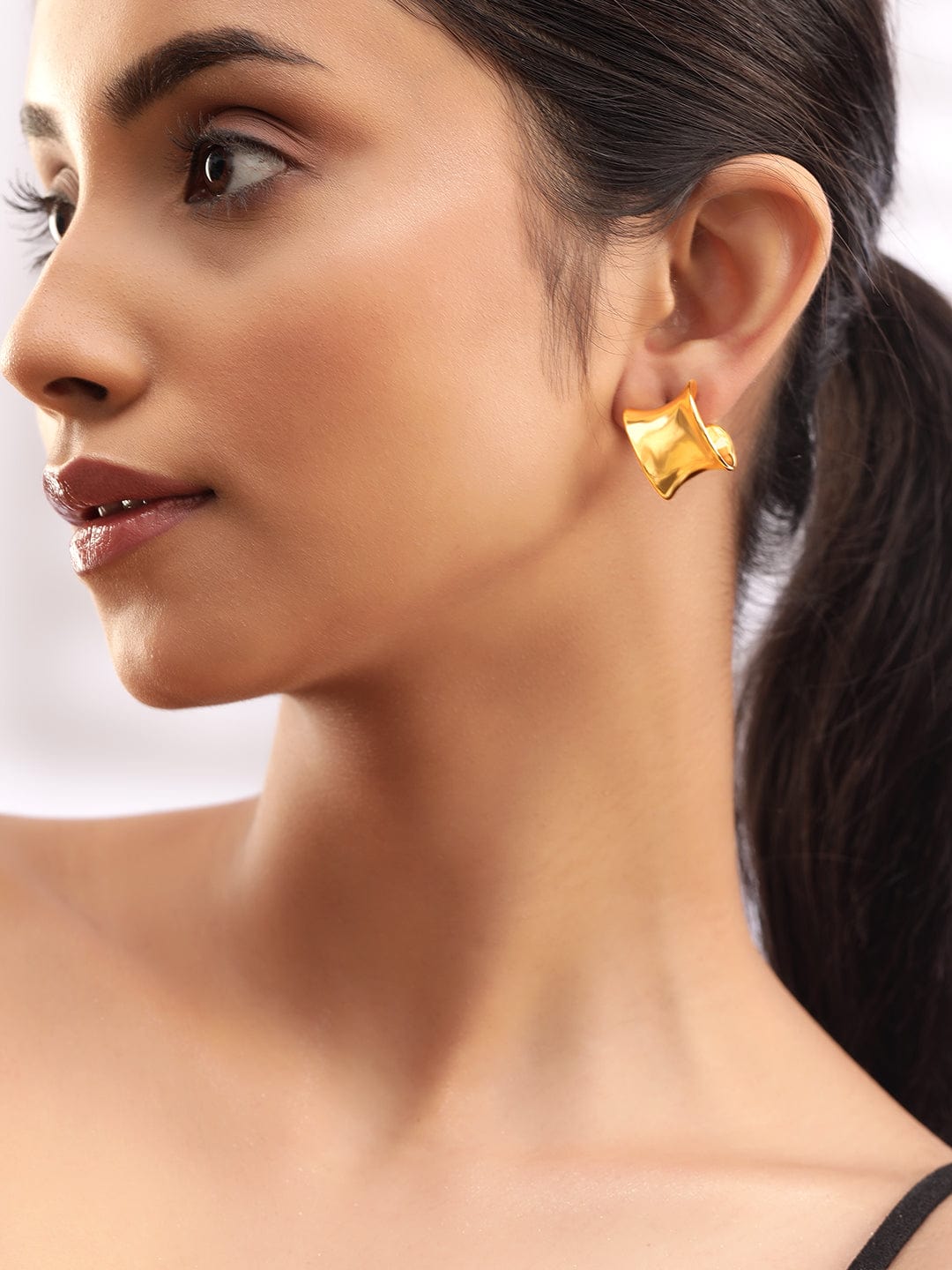 Rubans Voguish Classic Elegance Gold Plated Half Hoop Earrings