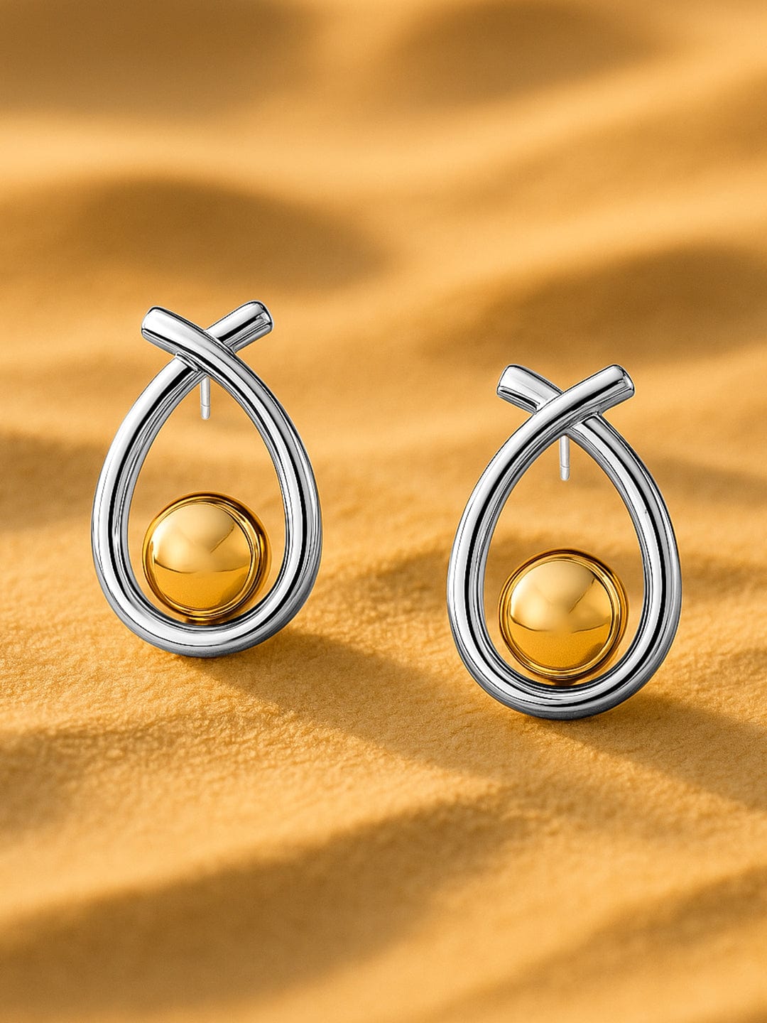Rubans Voguish Dual toned Contemporary Ribbion wrap Stud Earring