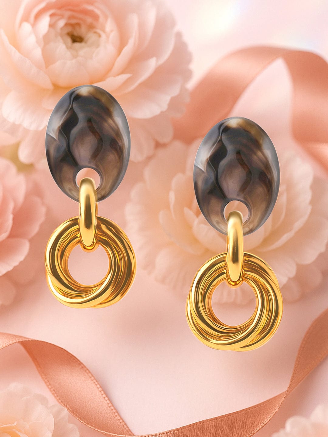 Rubans Voguish Gold Plated Brown Coloured Marble Finish Western Earrings.