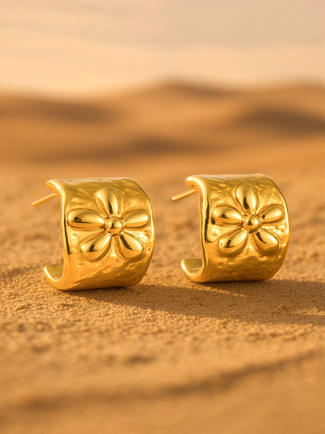RUBANS Voguish Gold-Plated Circular Floral Design Half Hoop Earrings
