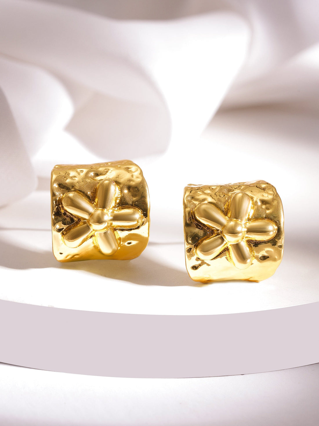 RUBANS Voguish Gold-Plated Circular Floral Design Half Hoop Earrings