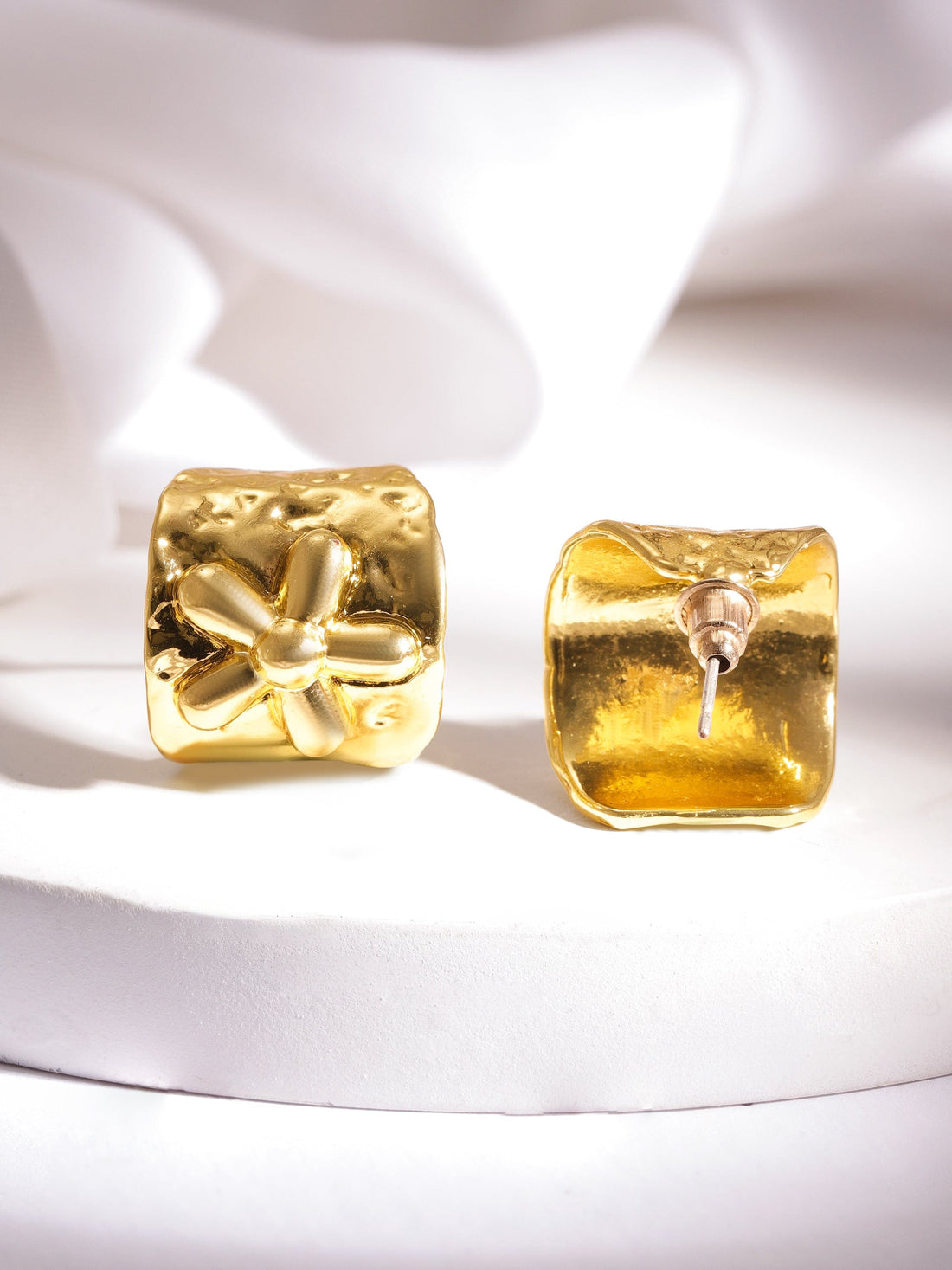 RUBANS Voguish Gold-Plated Circular Floral Design Half Hoop Earrings