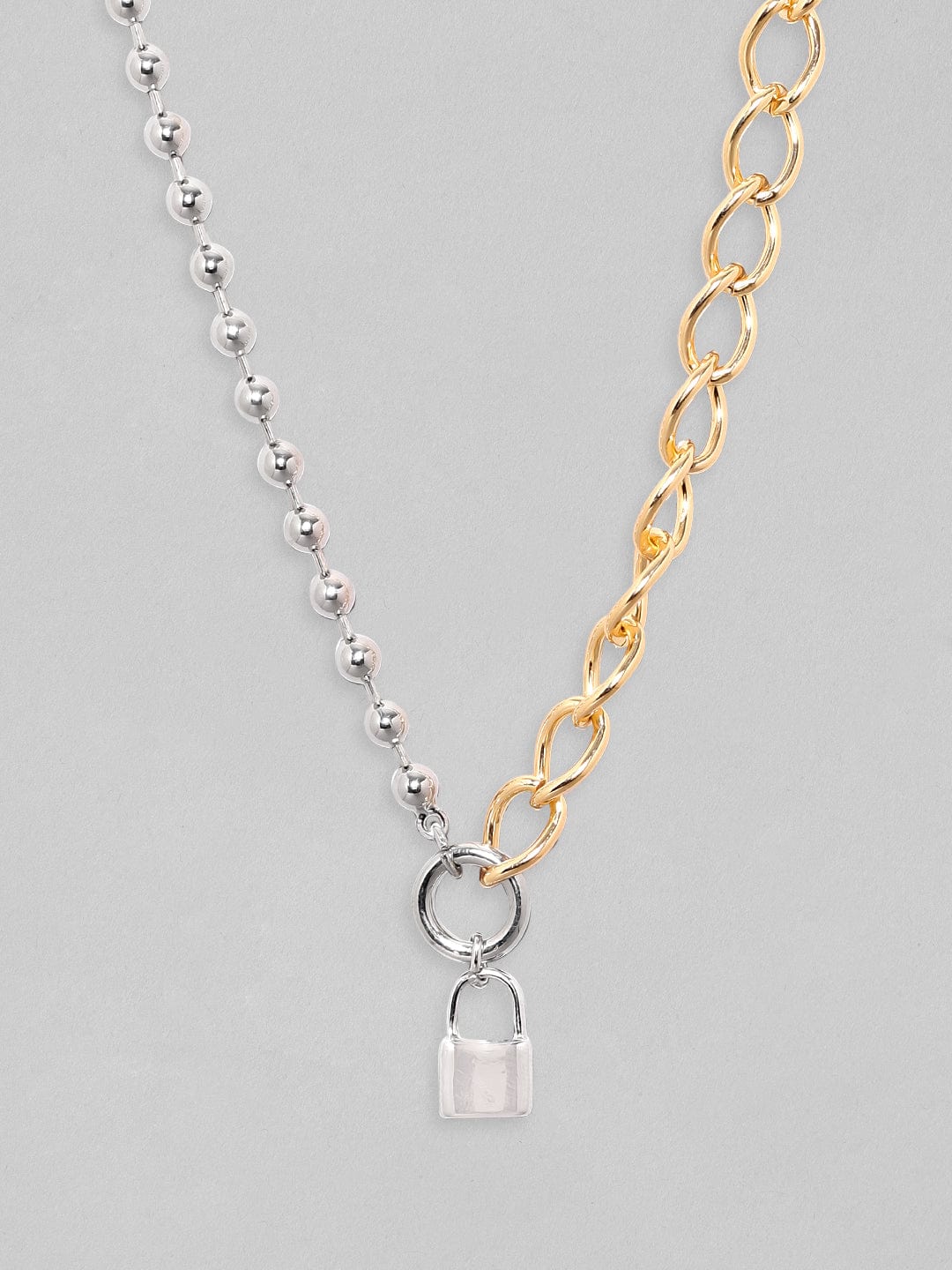 Rubans Voguish Gold  Rhodium Plated Cuban Chain With Lock Charm Necklace