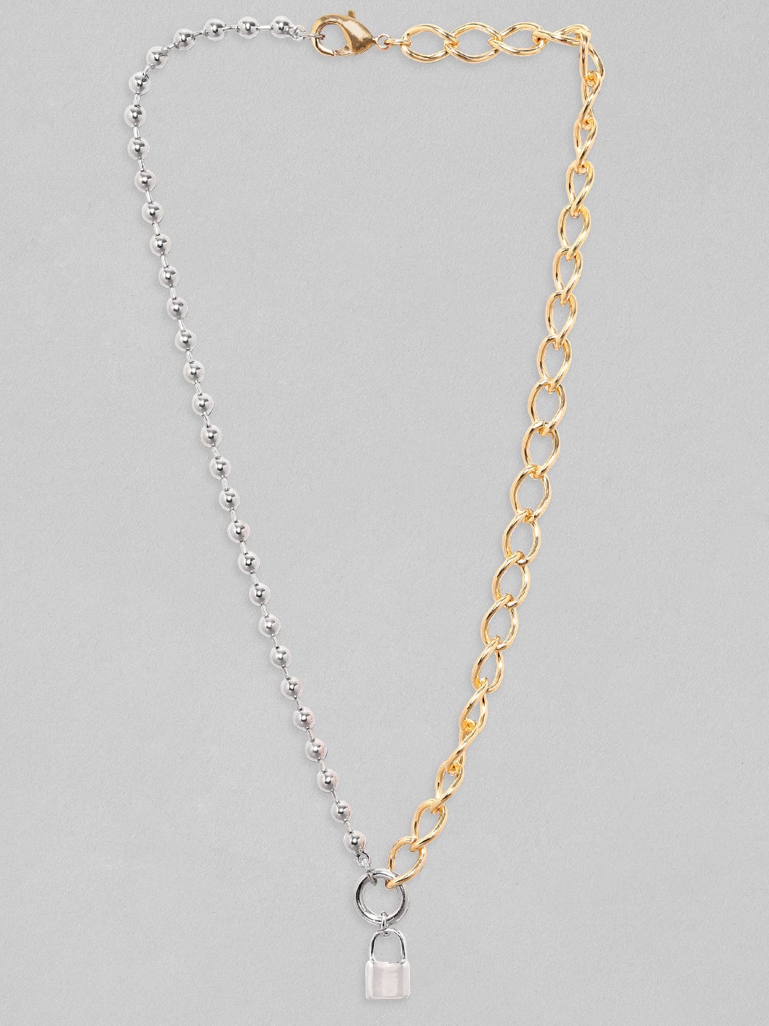 Rubans Voguish Gold  Rhodium Plated Cuban Chain With Lock Charm Necklace