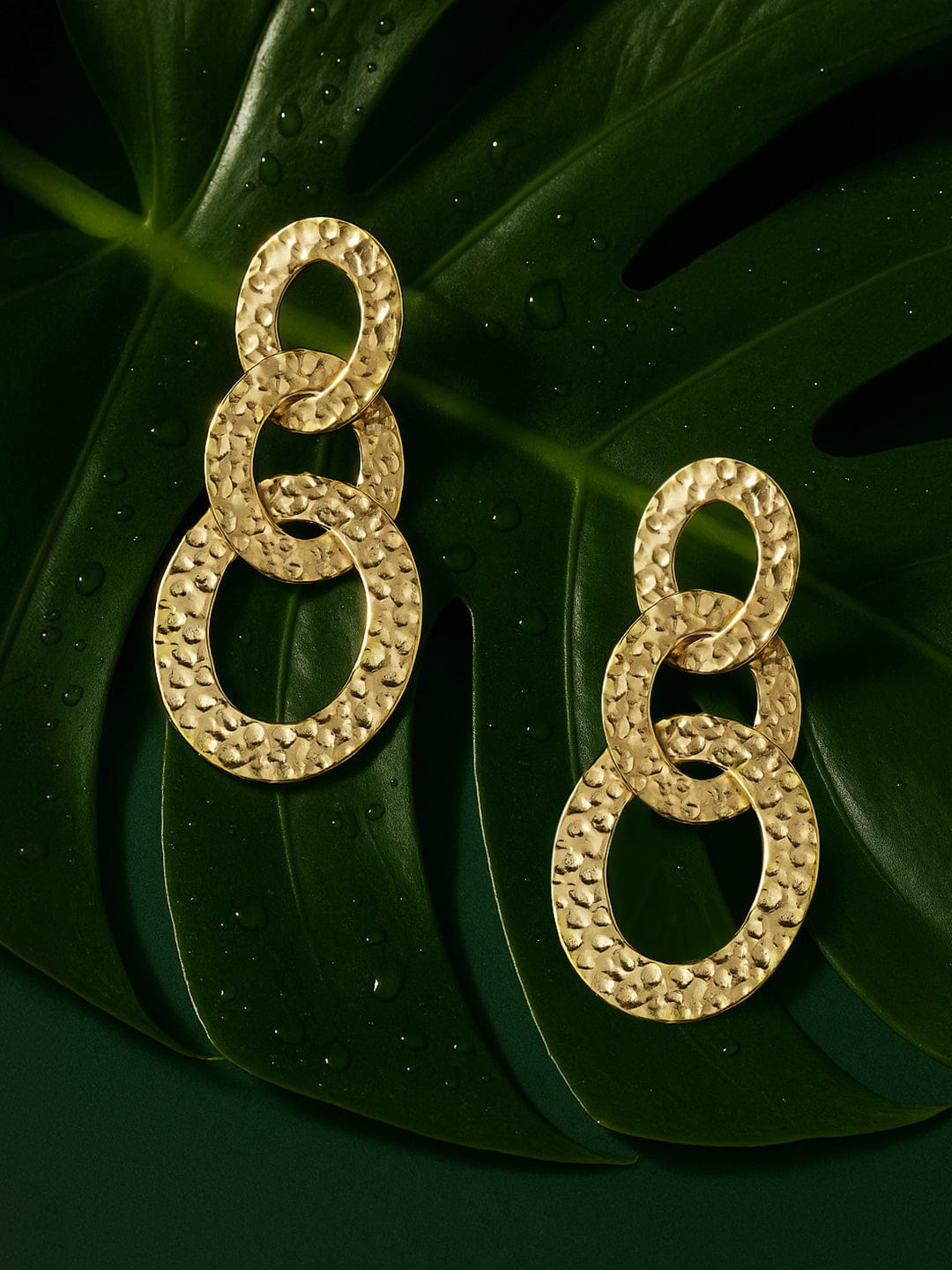 Rubans Voguish Gold Toned Textured Cuban Link Dangle Earrings