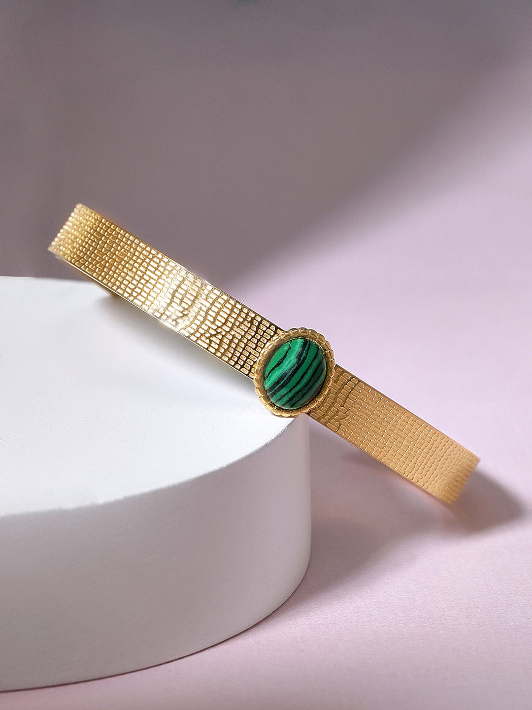 Rubans Voguish 18K Gold Plated Green Gem Studded Waterproof Cuff  Bracelet.