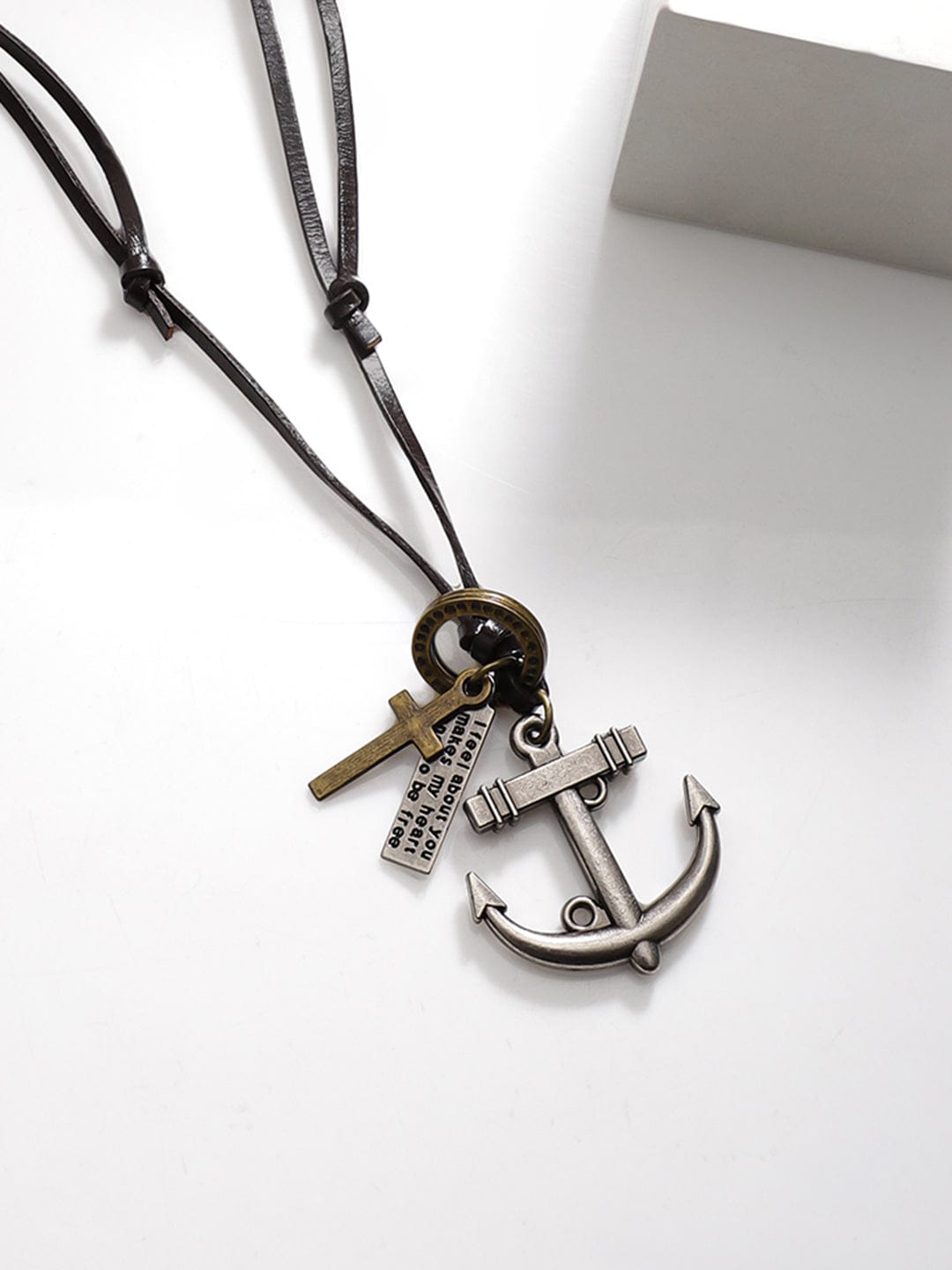 Rubans Voguish Men Brown Lather Adjustable Necklace With Arrow Pendant.