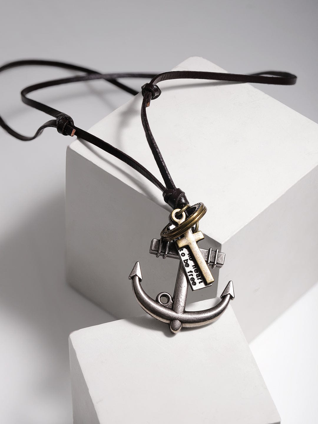 Rubans Voguish Men Brown Lather Adjustable Necklace With Arrow Pendant.