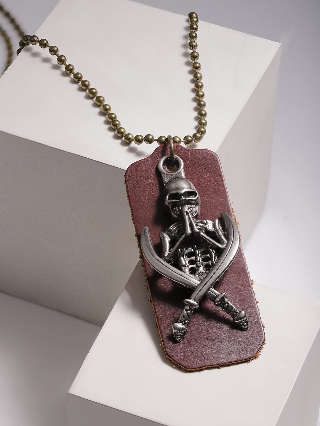 Rubans Voguish Men Brown Lather Animal Motif Pendant With Chains