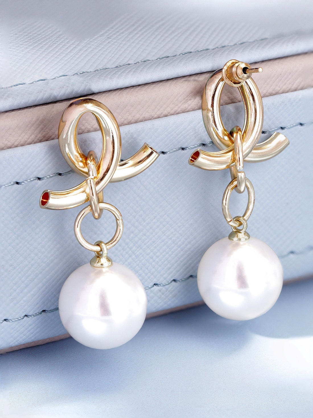 Rubans Voguish Regal Radiance Gold Plated Drop Earrings with Pearl Beaded Hanging