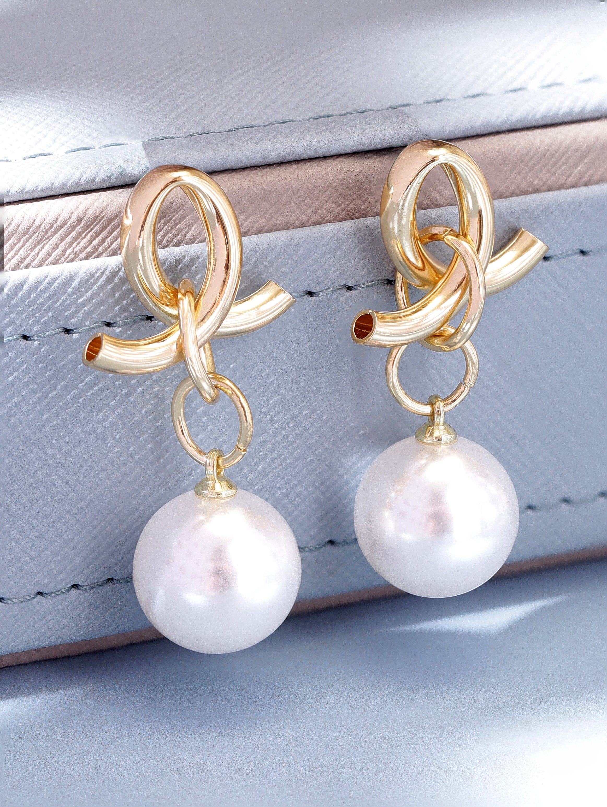Rubans Voguish Regal Radiance Gold Plated Drop Earrings with Pearl Beaded Hanging