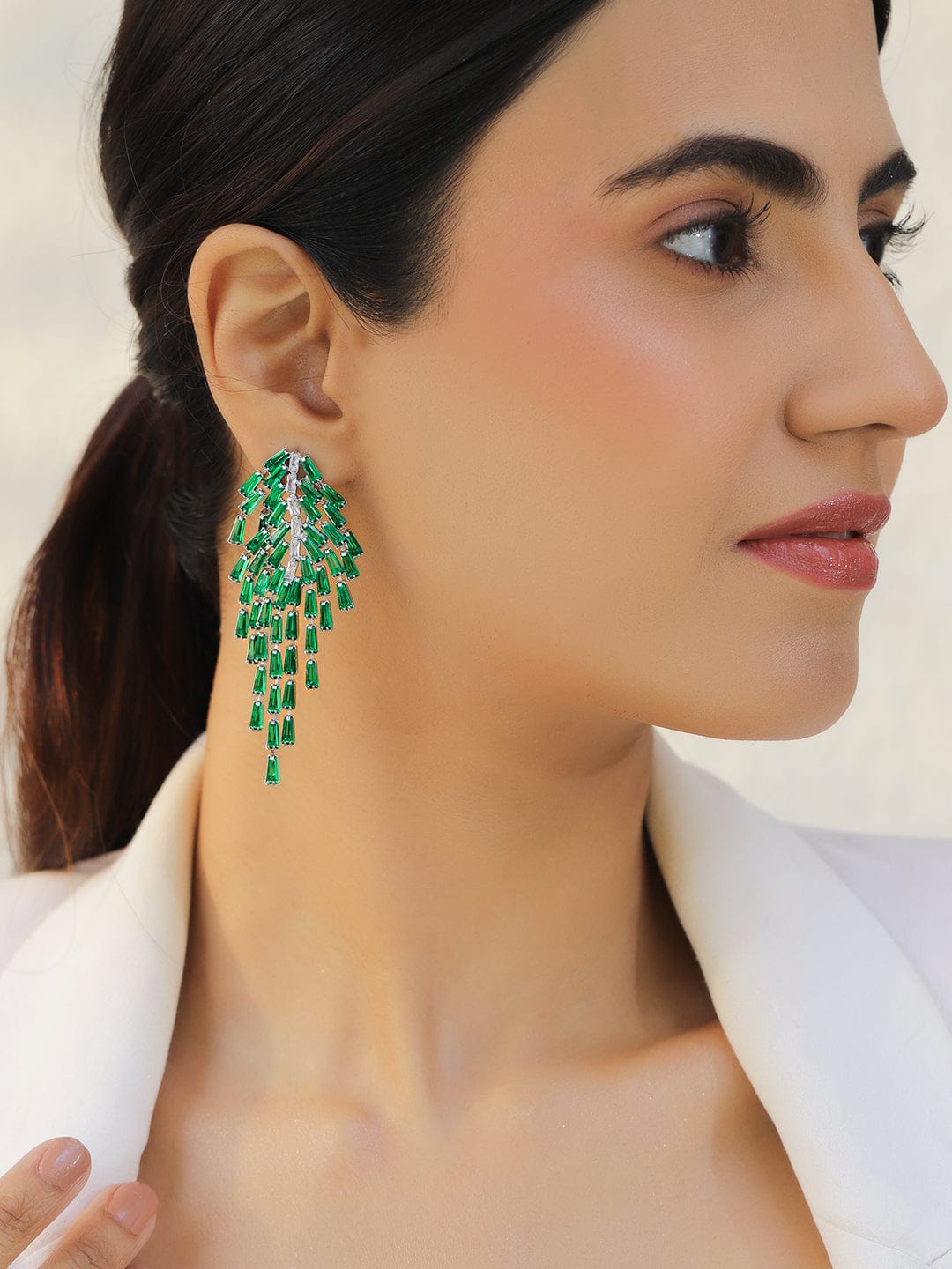Green Tassel Dangler Earrings