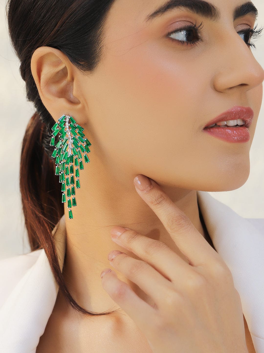 Green Tassel Dangler Earrings