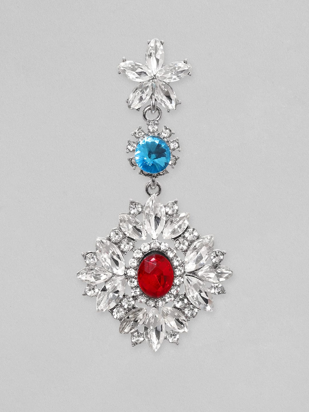 Rubans Voguish Rhodium Plated Crystal Multicolor Zirconia Studded Floral Drop Earrings