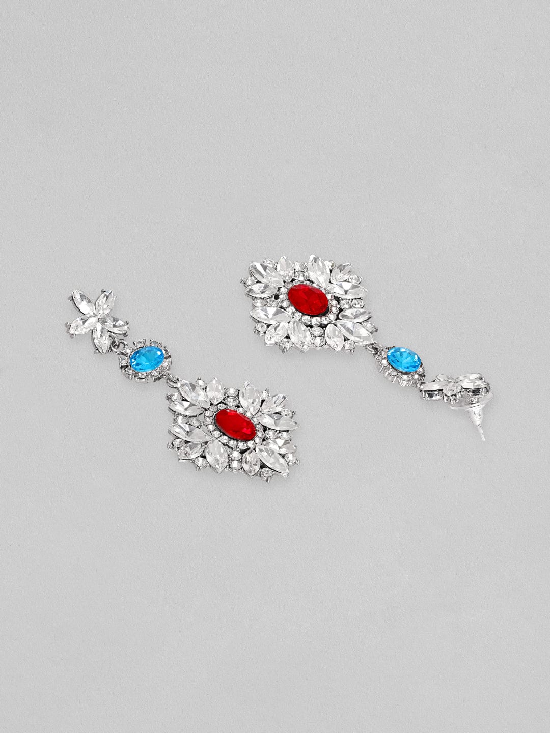 Rubans Voguish Rhodium Plated Crystal Multicolor Zirconia Studded Floral Drop Earrings