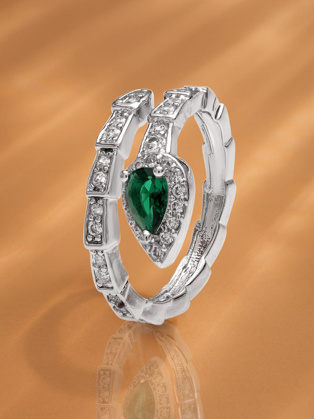 Green Accented American Diamond Zirconia Ring