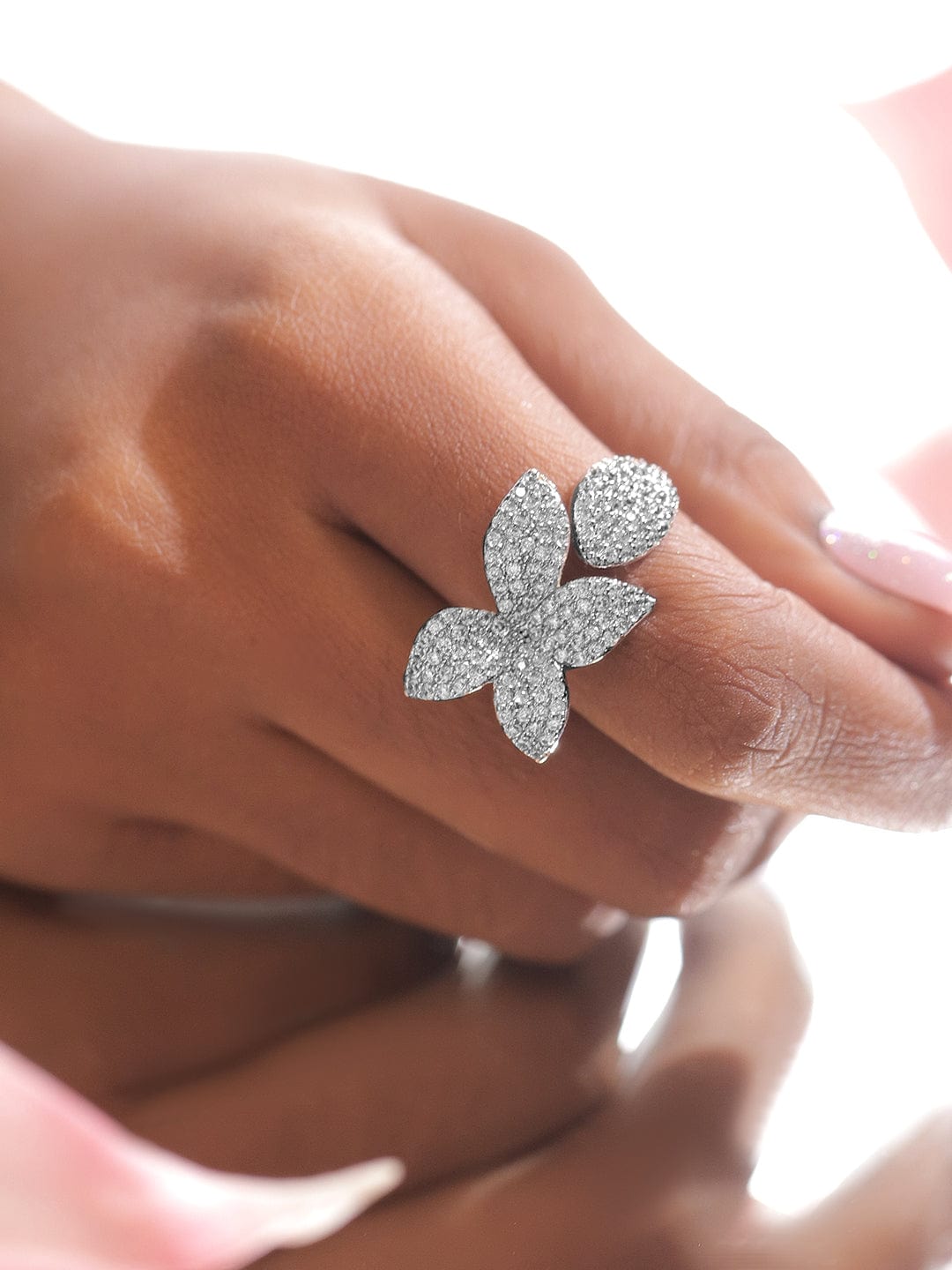 Floral Pattern American Diamond Zirconia Statement Ring