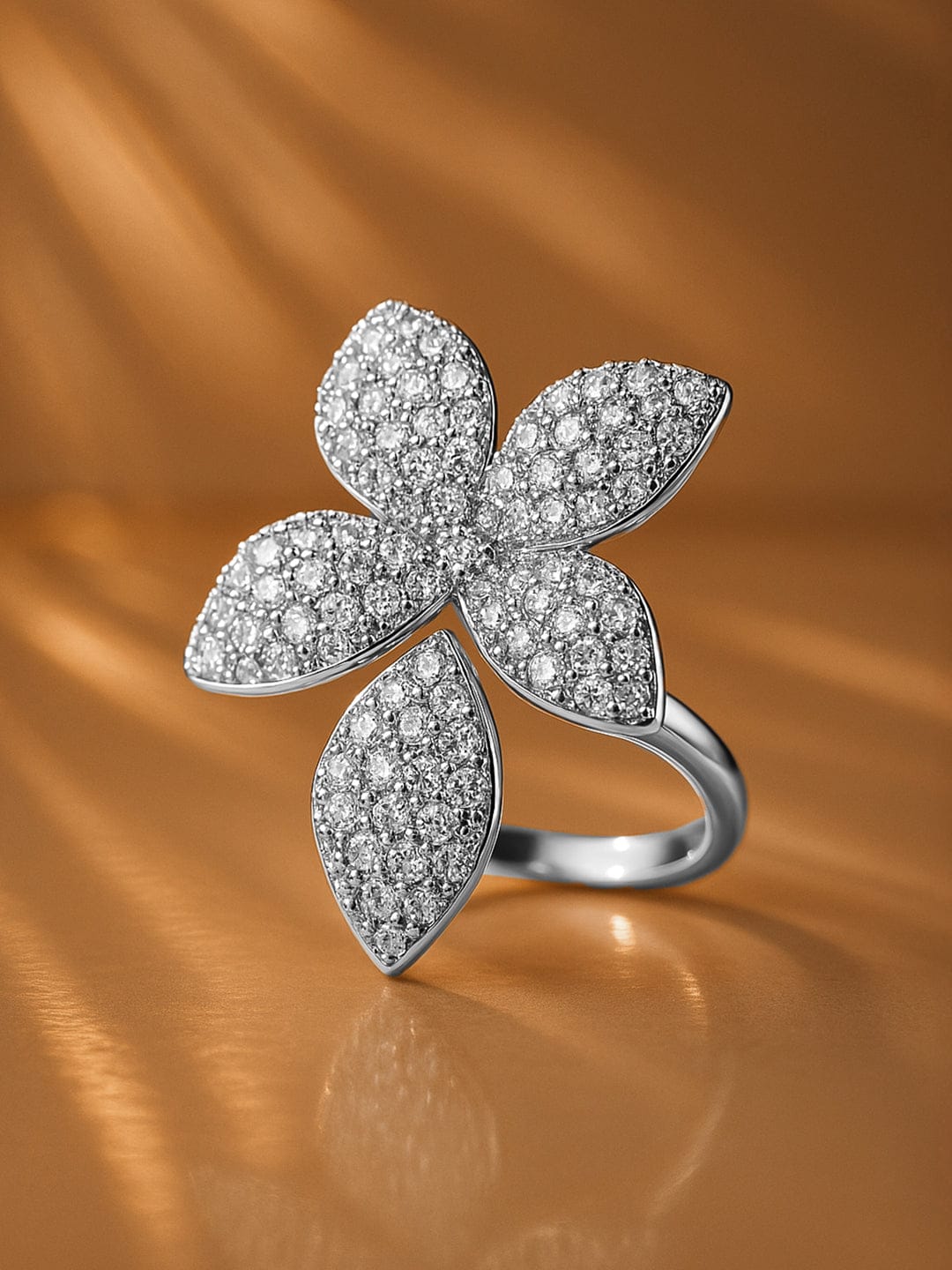 Floral Pattern American Diamond Zirconia Statement Ring