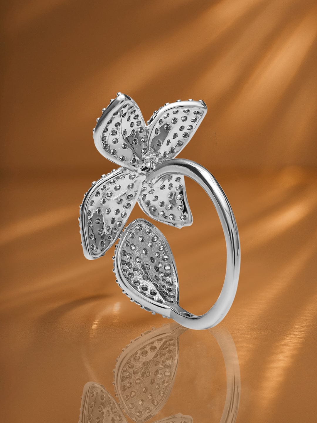 Floral Pattern American Diamond Zirconia Statement Ring