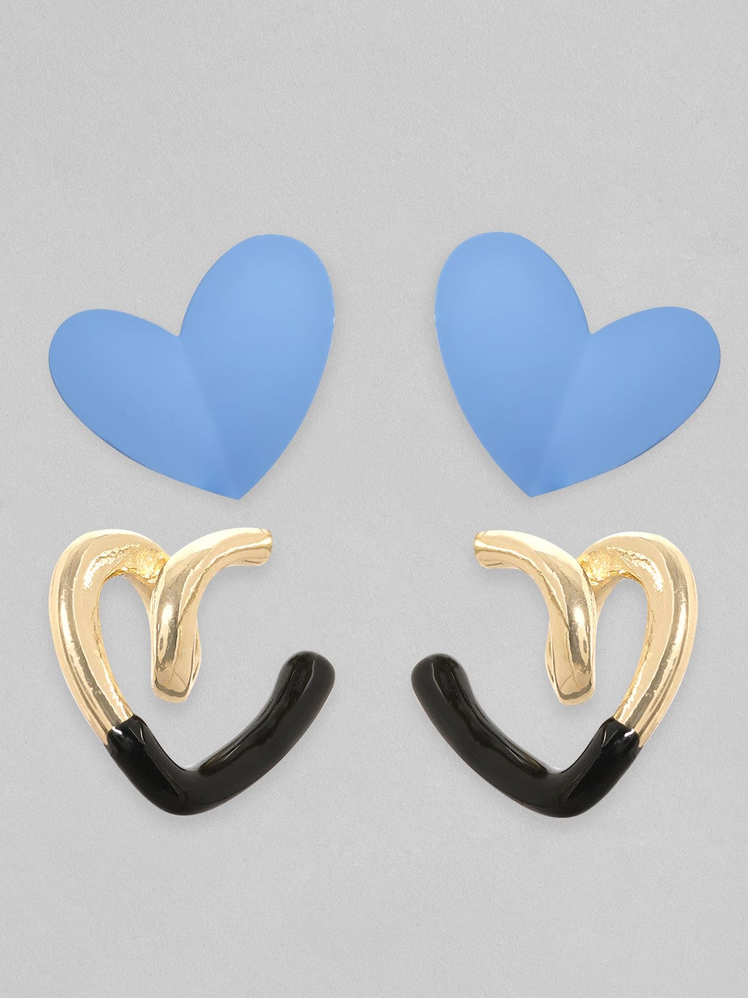 Rubans Voguish Set Of 2, Gold & Enamel Dual Toned Heart Motif Hoop Earrings