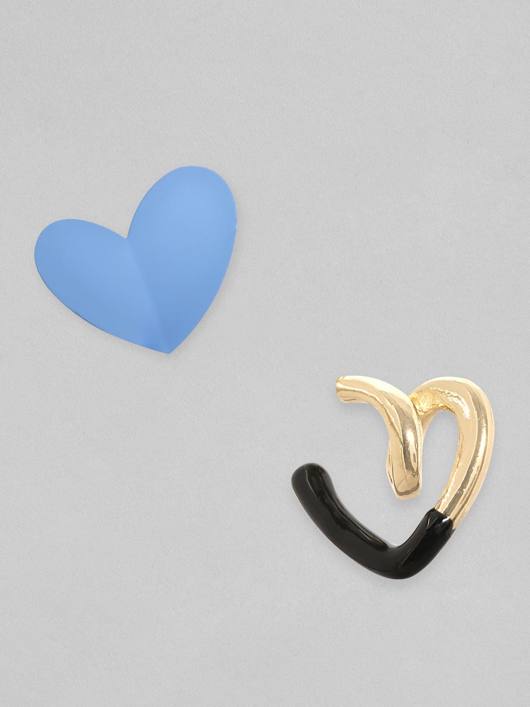 Rubans Voguish Set Of 2, Gold & Enamel Dual Toned Heart Motif Hoop Earrings