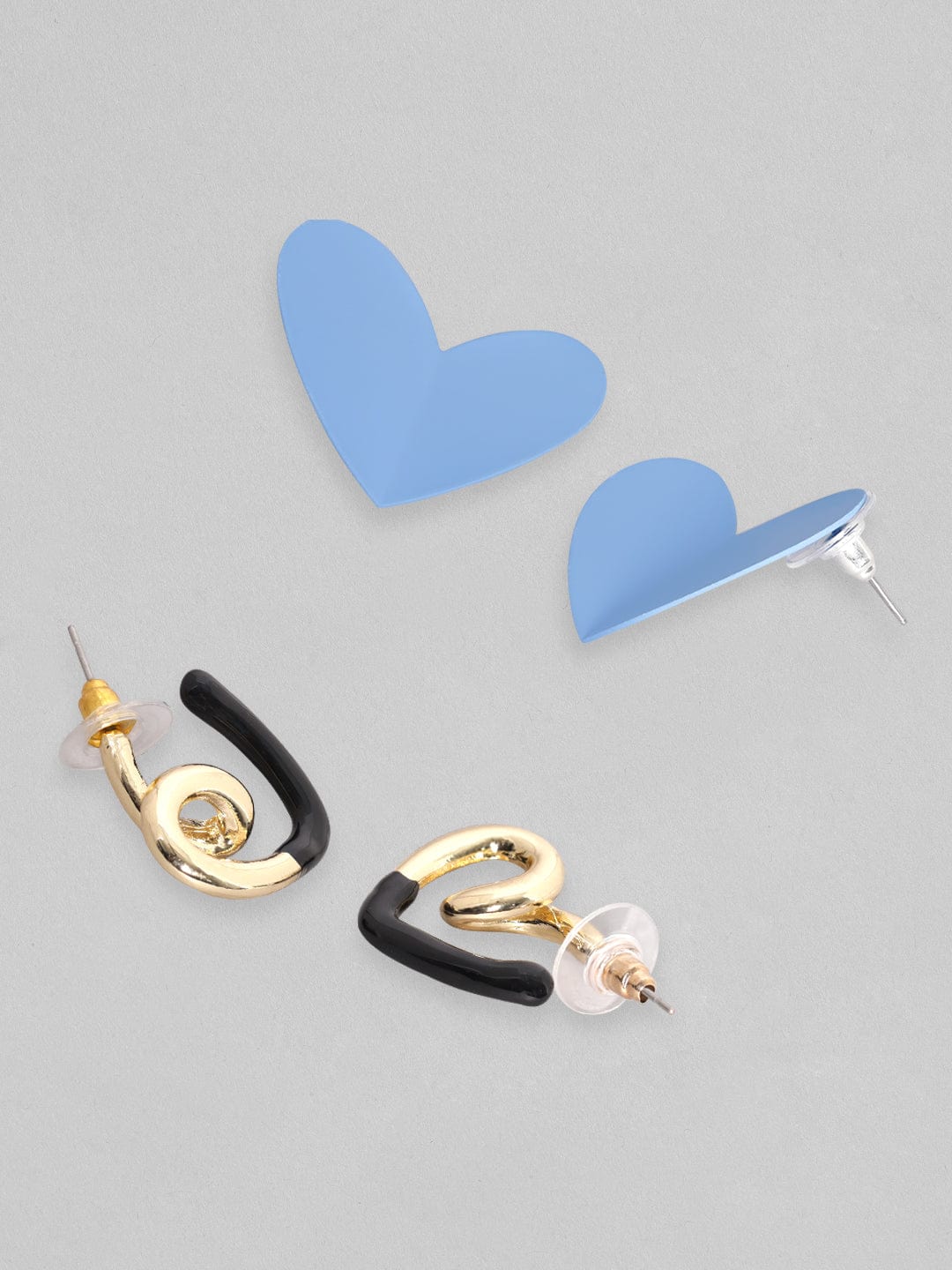 Rubans Voguish Set Of 2, Gold & Enamel Dual Toned Heart Motif Hoop Earrings