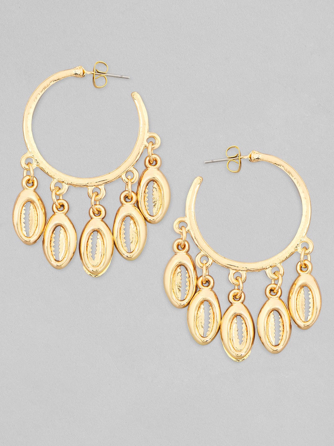 Rubans Voguish Set of 2, Gold Toned Shell Beaded Hoop & White Mother of Pearl Dangler Earrings.