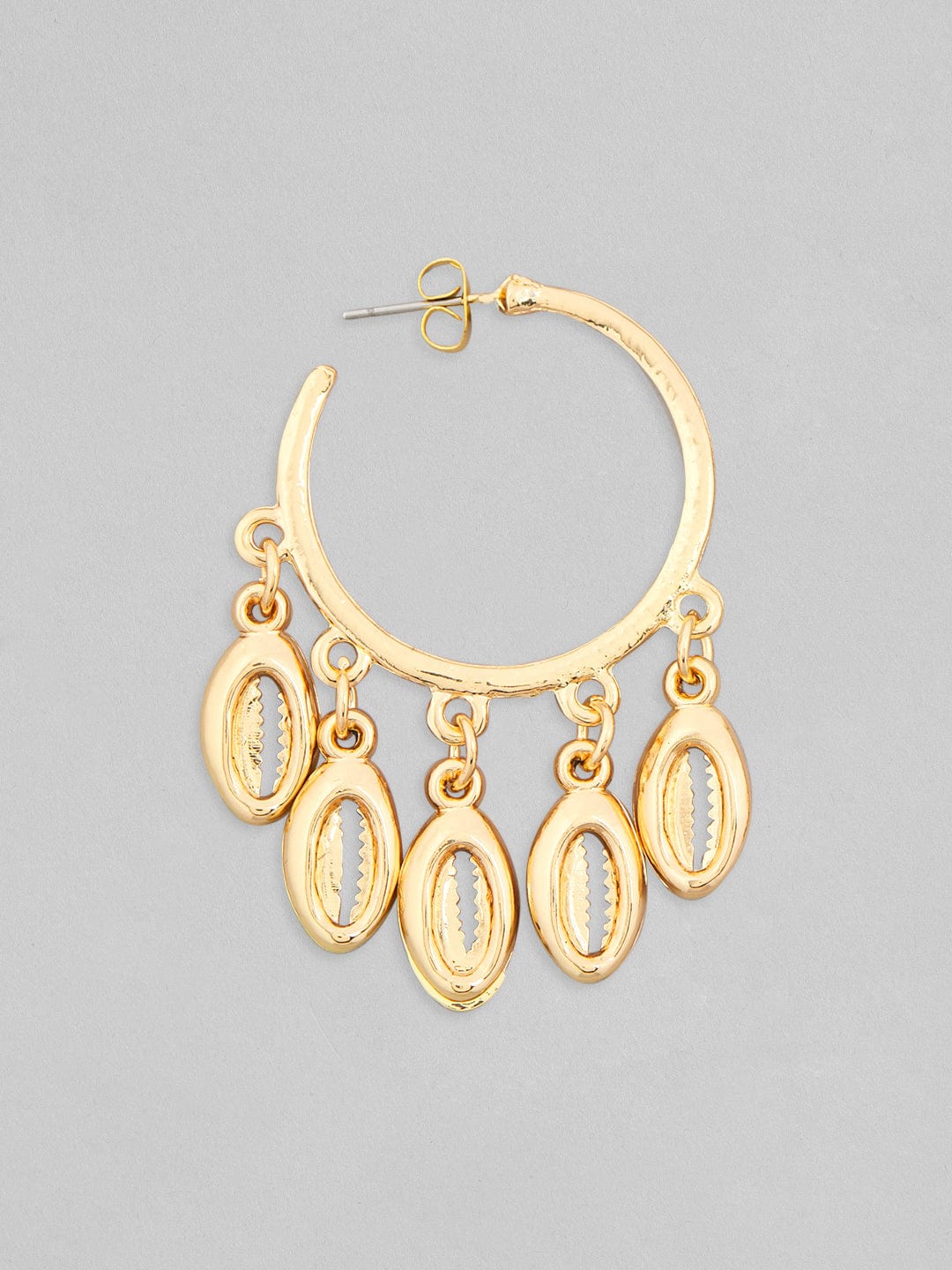 Rubans Voguish Set of 2, Gold Toned Shell Beaded Hoop & White Mother of Pearl Dangler Earrings.