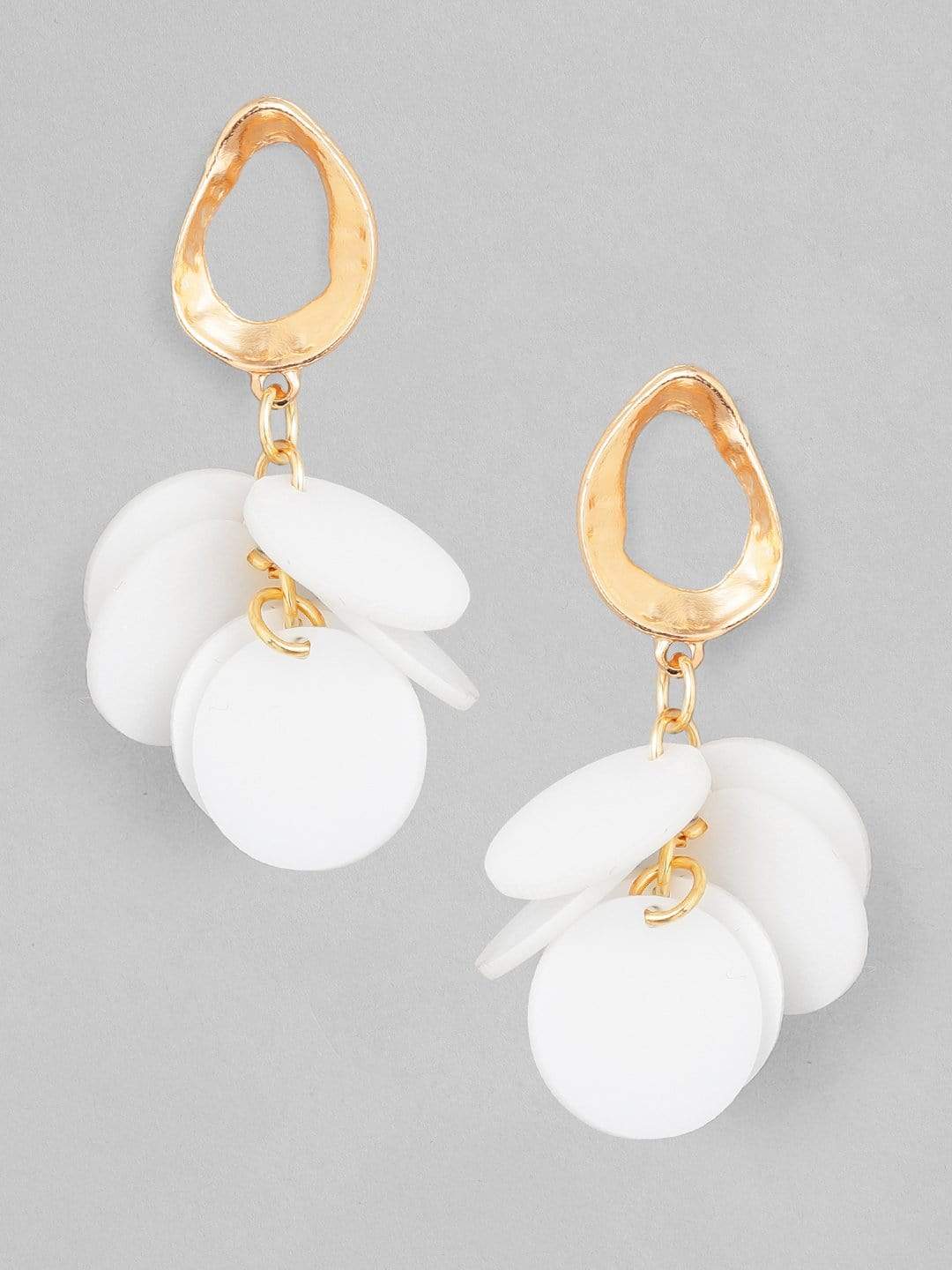 Rubans Voguish Set of 2, Gold Toned Shell Beaded Hoop & White Mother of Pearl Dangler Earrings.