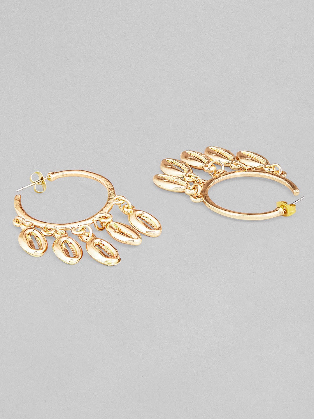 Rubans Voguish Set of 2, Gold Toned Shell Beaded Hoop & White Mother of Pearl Dangler Earrings.
