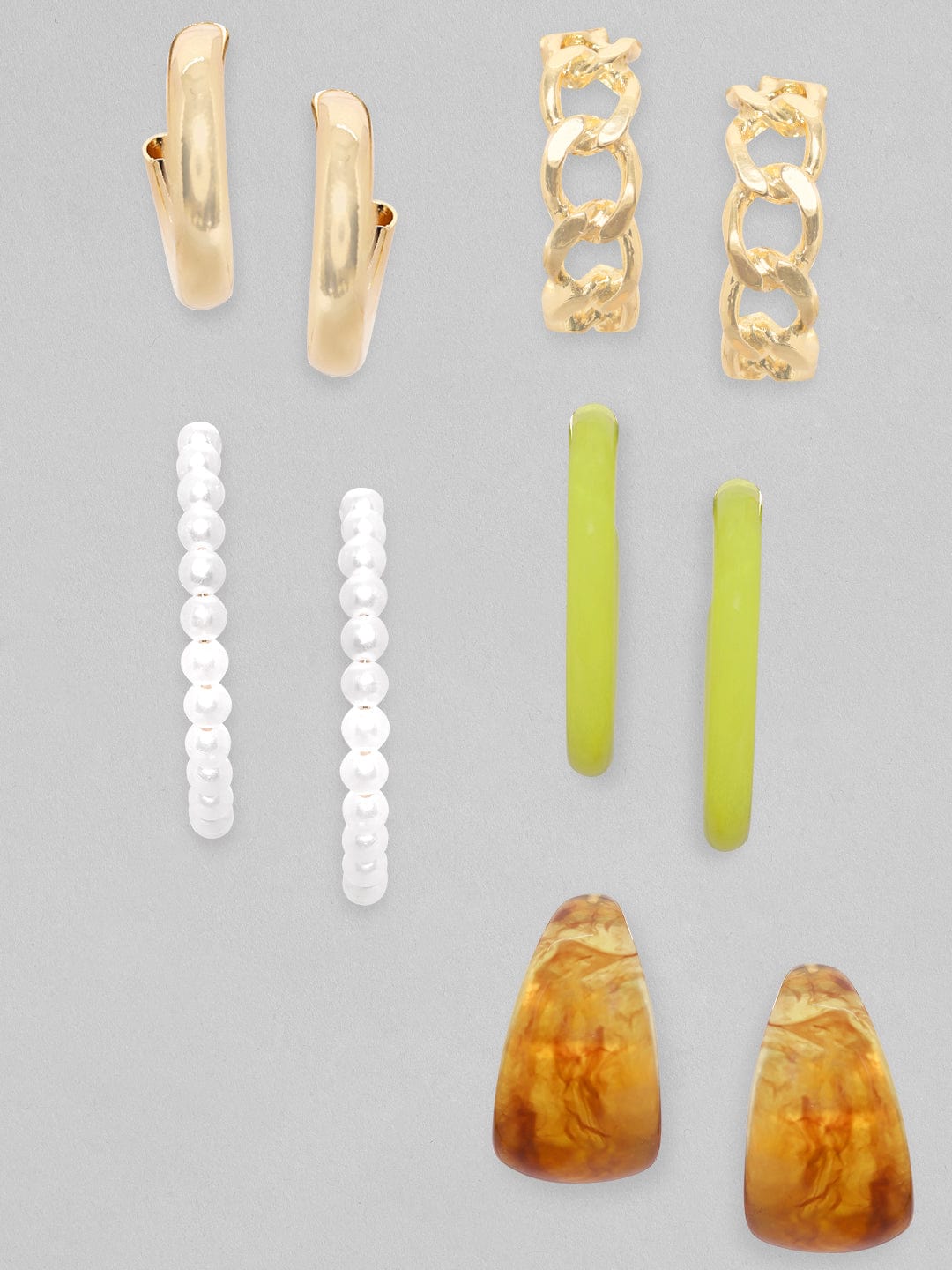 Rubans Voguish Set Of 5, Multi Style Hoop Earrings