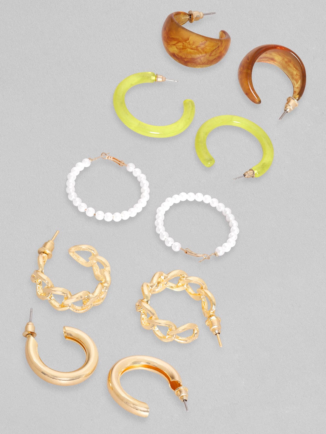 Rubans Voguish Set Of 5, Multi Style Hoop Earrings