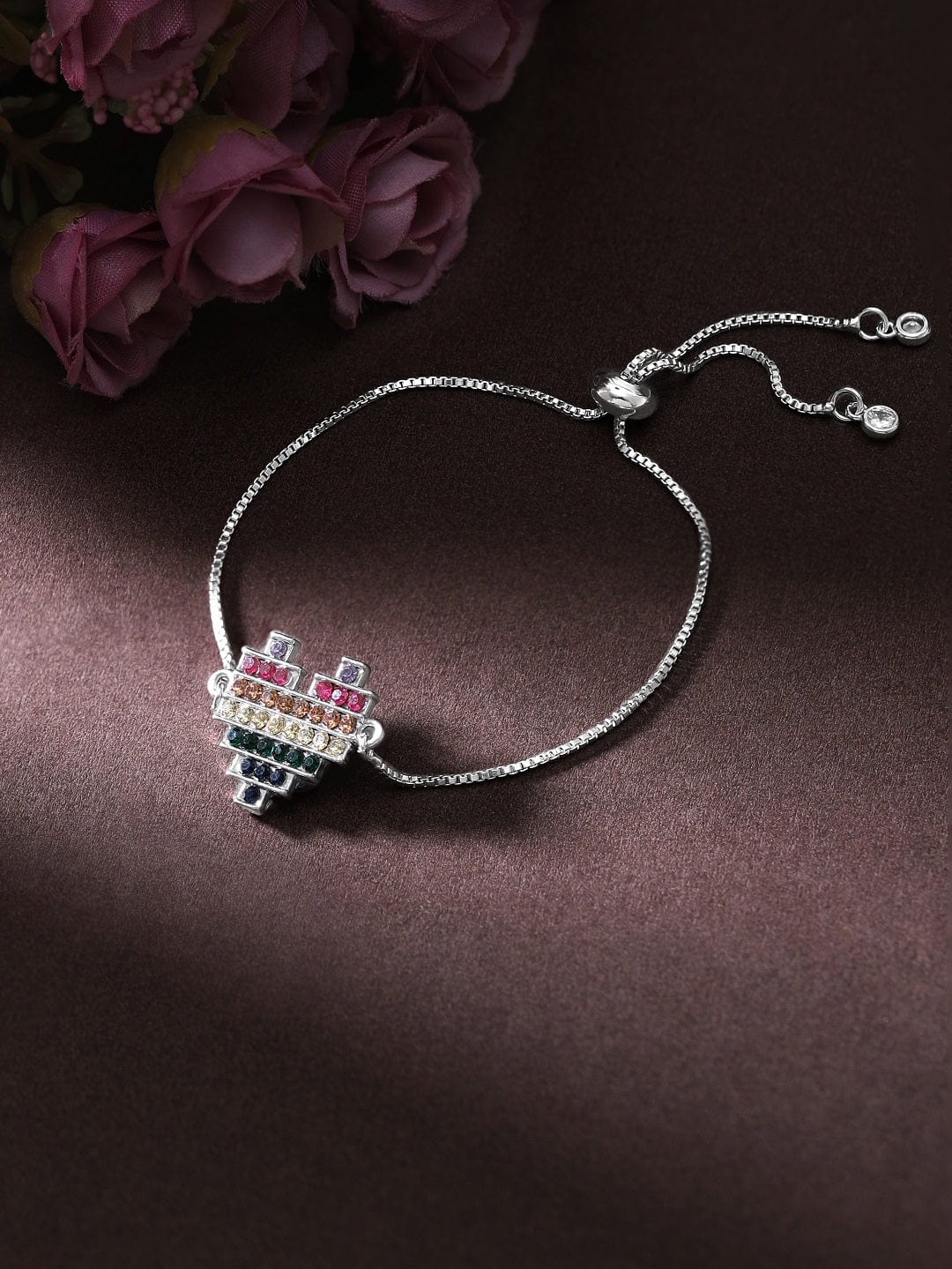 Rubans Voguish Silver-Plated CZ Charm Bracelet