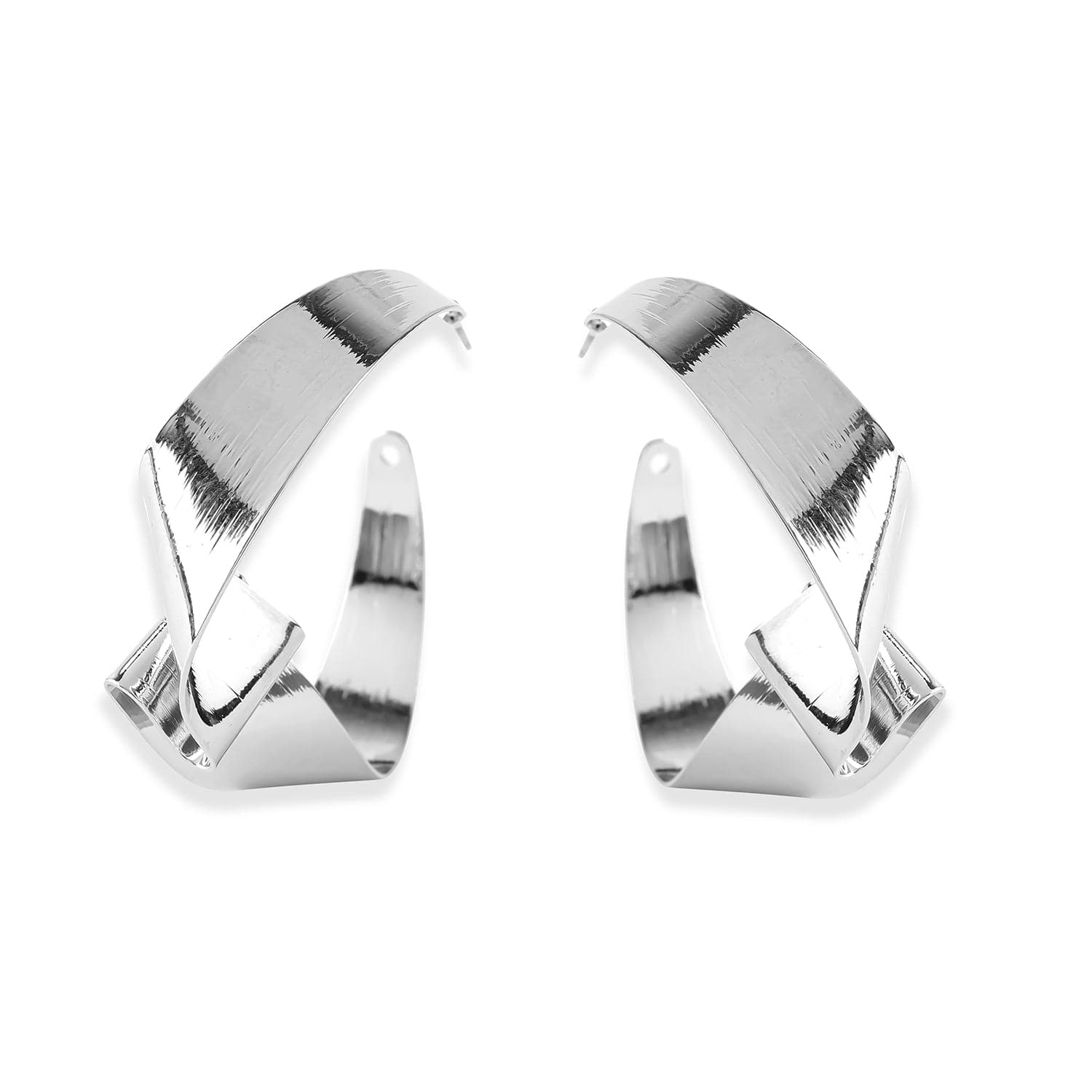 Rubans Voguish Silver-Plated Leaf Shaped Half Hoop Earrings