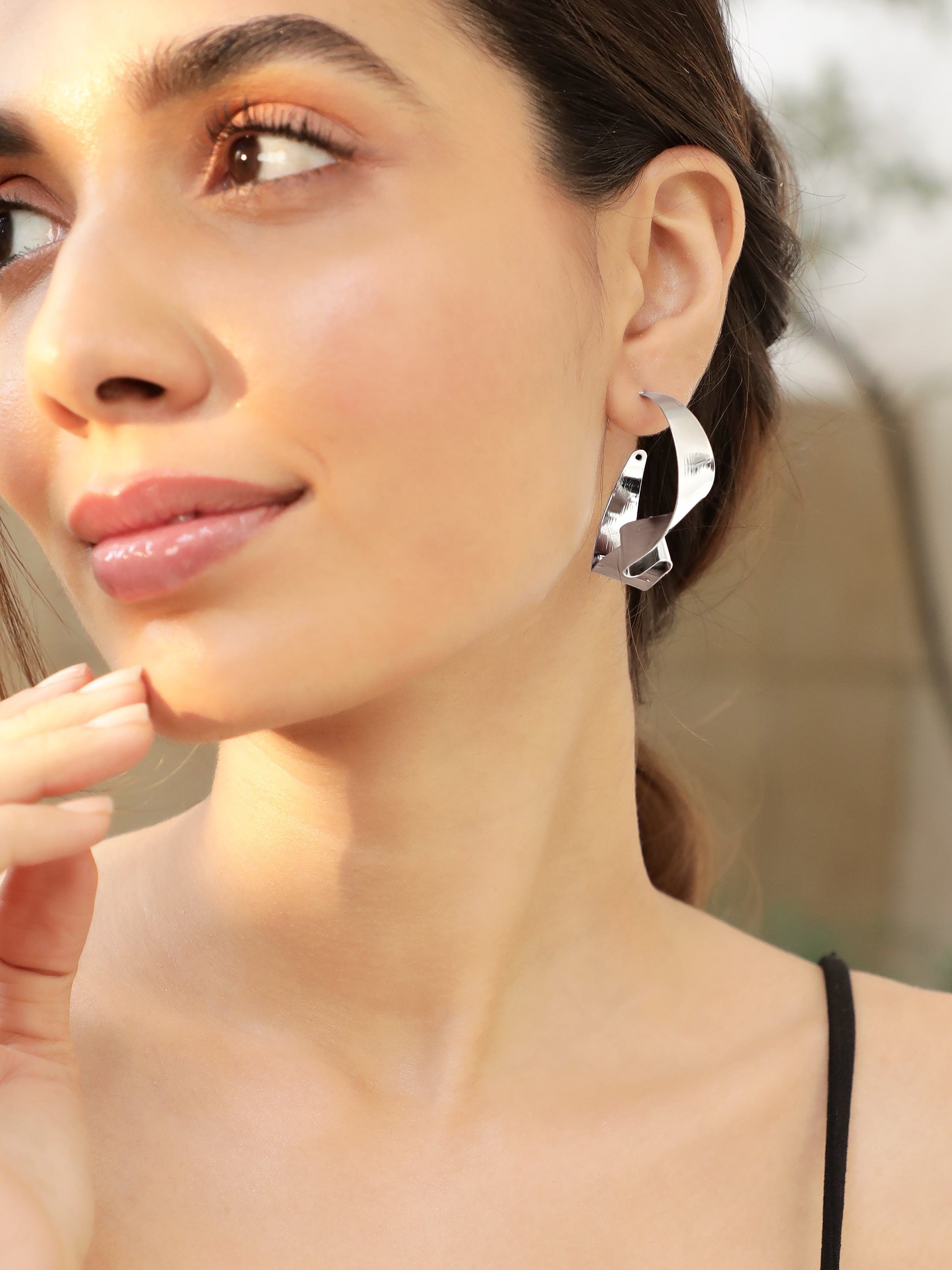 Rubans Voguish Silver-Plated Leaf Shaped Half Hoop Earrings