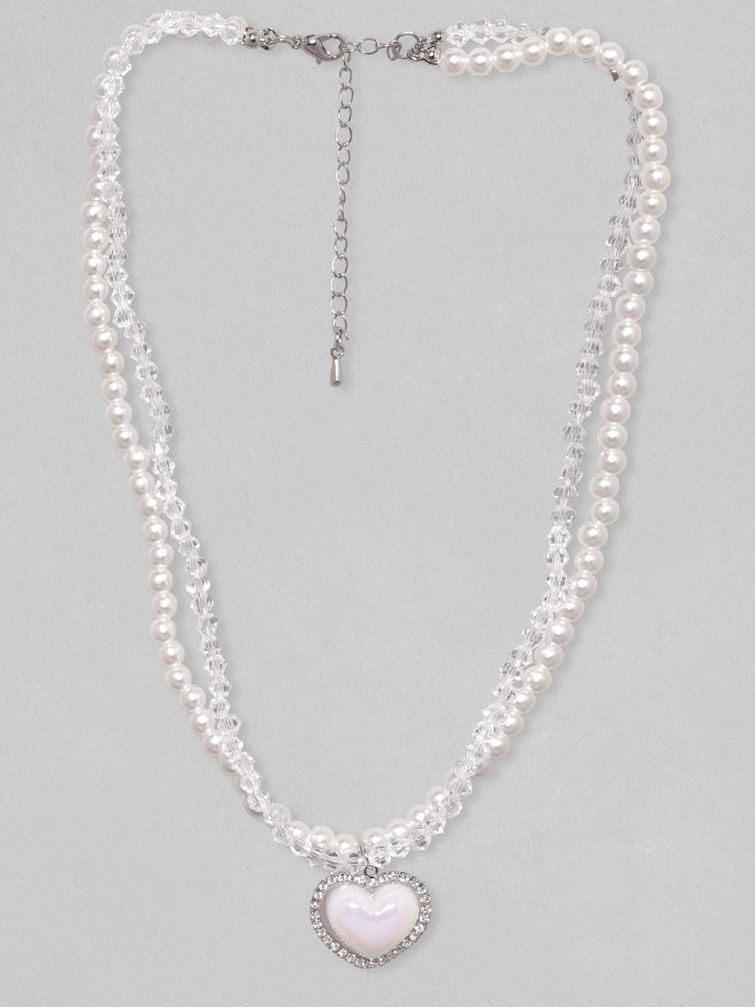 Rubans Voguish Rhodium-Plated Crystal Pearl Studded Layered Necklace