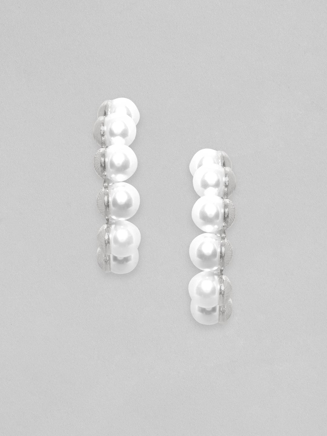 Rubans Voguish Silver Toned White Pearls Studded Hoop Earring
