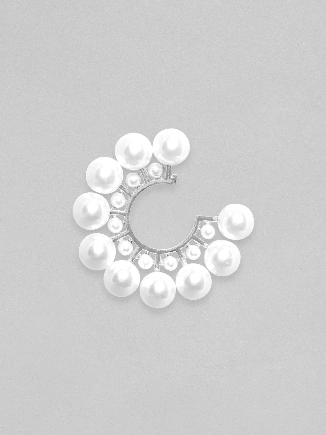 Rubans Voguish Silver Toned White Pearls Studded Hoop Earring