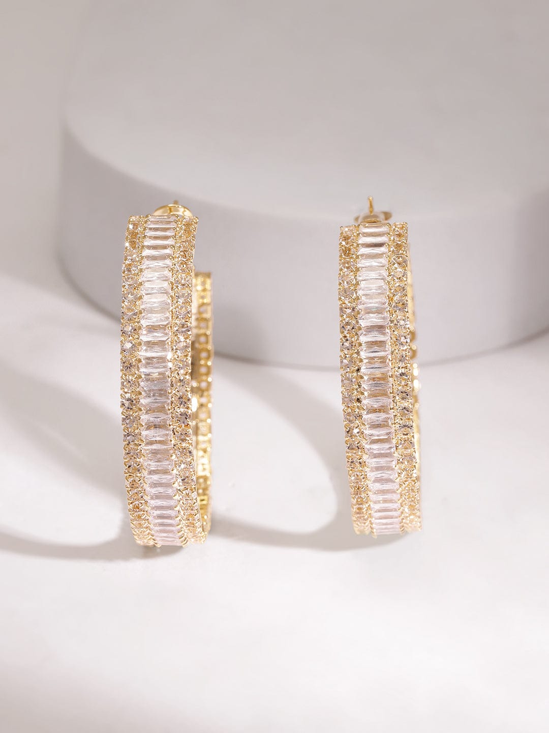 Rubans Women's Gold Plated Crystal And Zirconia Stone Studded Hoop Earrings Earrings