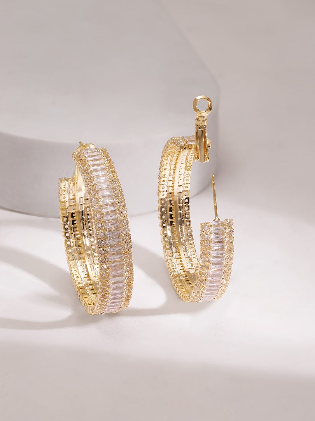 Rubans Women's Gold Plated Crystal And Zirconia Stone Studded Hoop Earrings Earrings