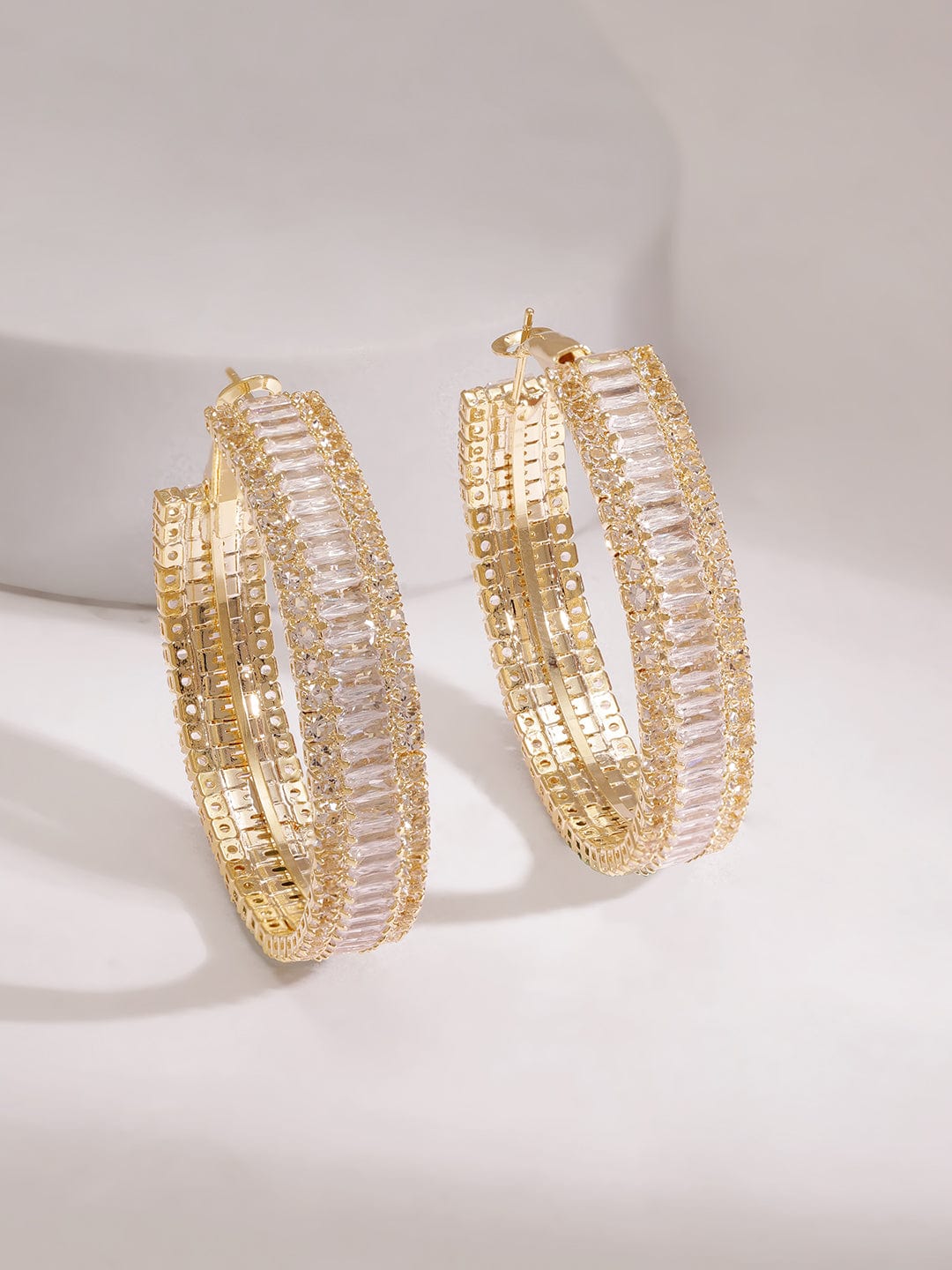 Rubans Women's Gold Plated Crystal And Zirconia Stone Studded Hoop Earrings Earrings