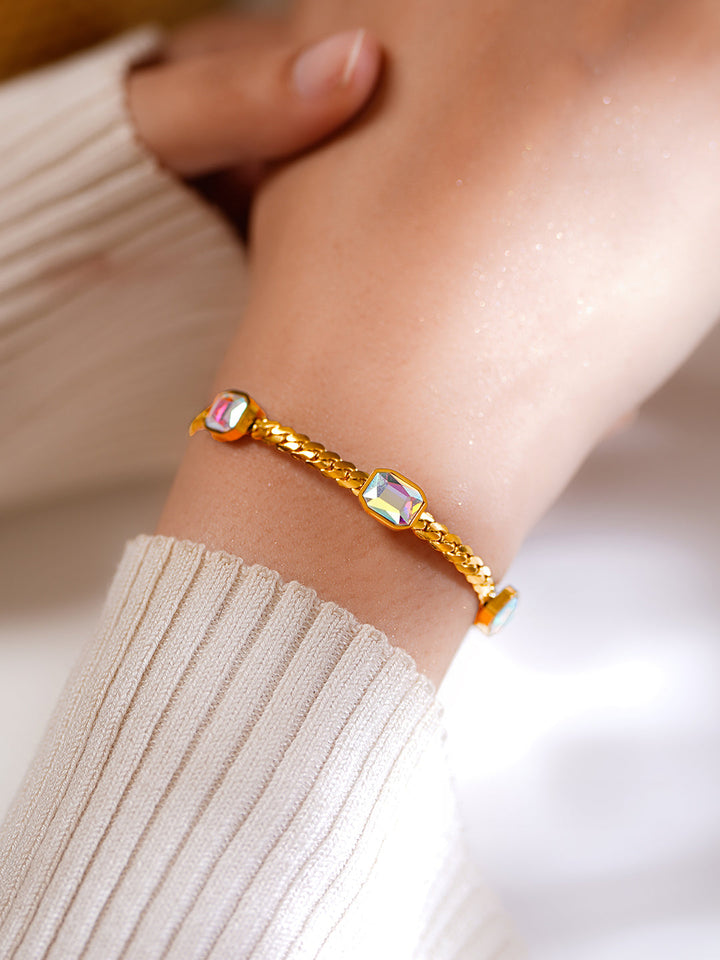 Demi Fine 18K Gold Plated Stainless Steel Rainbow Crystal Chain Bracelet