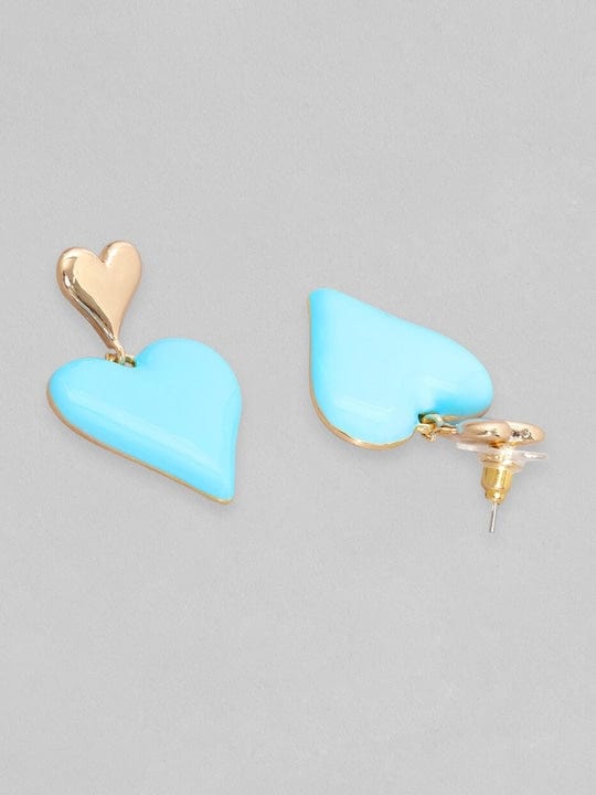 Rubans 18K Gold Plated Blue Enamel Heart Motif Earrings
