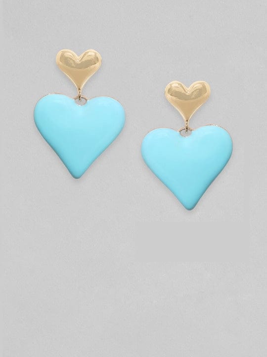Rubans 18K Gold Plated Blue Enamel Heart Motif Earrings
