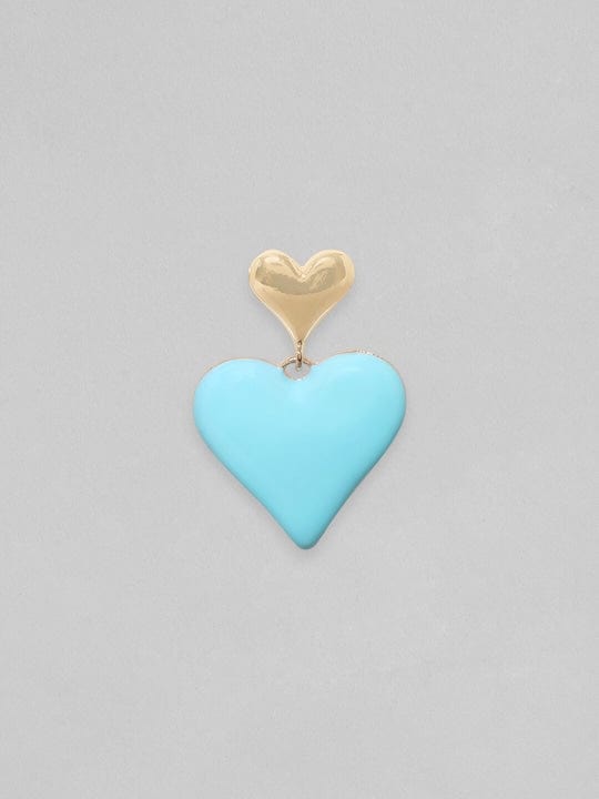 Rubans 18K Gold Plated Blue Enamel Heart Motif Earrings