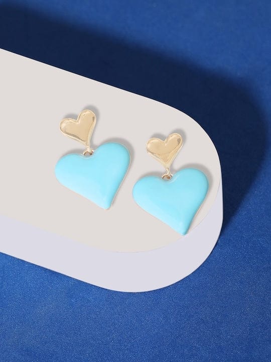 Rubans 18K Gold Plated Blue Enamel Heart Motif Earrings