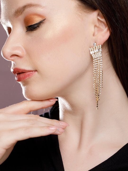 Rubans 18K Gold Plated Crystal Studded Tassel Earrings