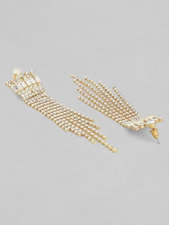 Rubans 18K Gold Plated Crystal Studded Tassel Earrings