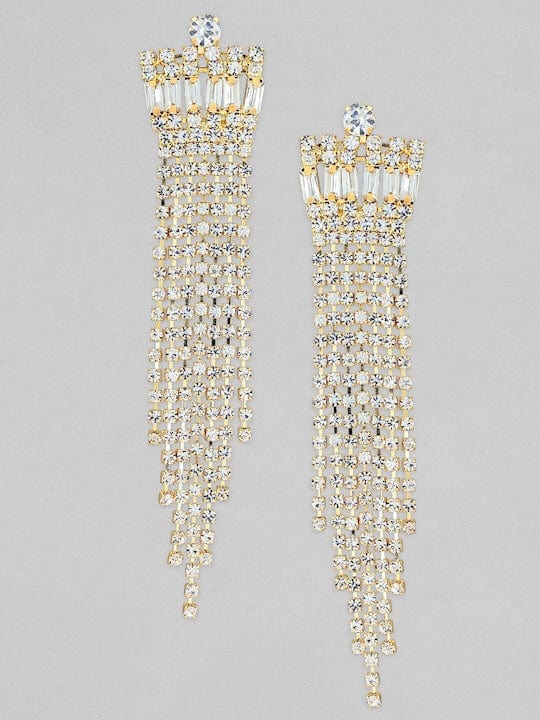 Rubans 18K Gold Plated Crystal Studded Tassel Earrings